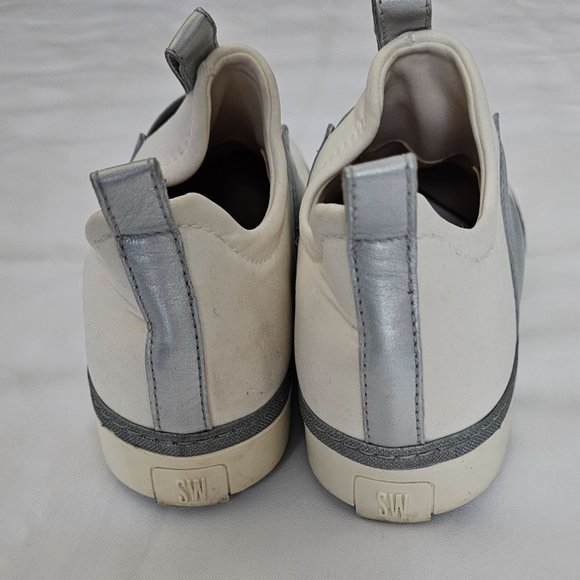 Stuart Weitzman Women's White Silver Slip-On Sneaker Size 6M - Picture 5 of 12